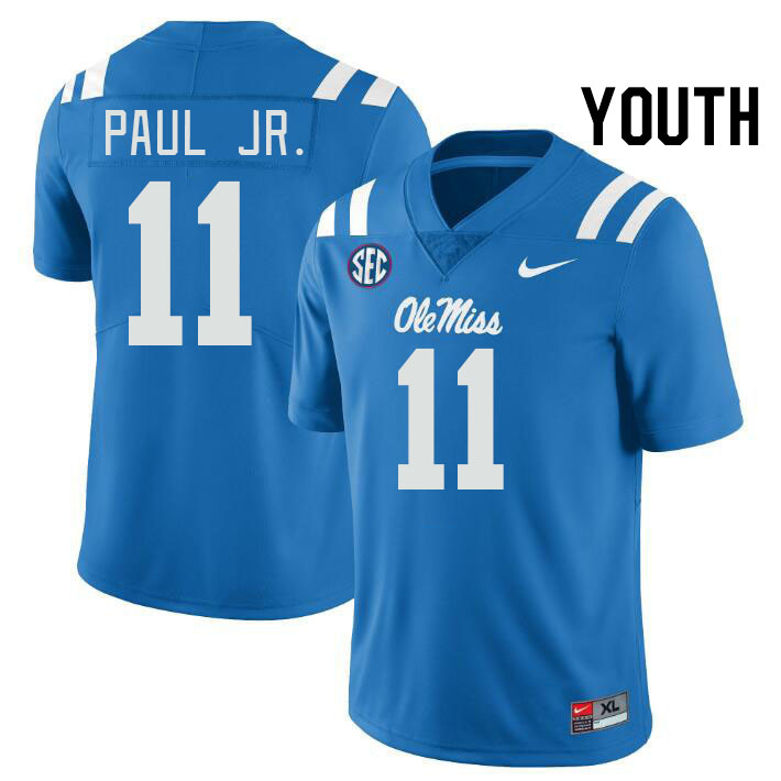 Youth #11 Chris Paul Jr. Ole Miss Rebels College Football Jerseys Stitched-Power Blue